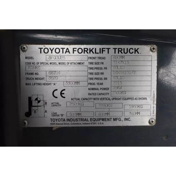 Употребяван газокар Toyota 8FGCU25 2015 5642