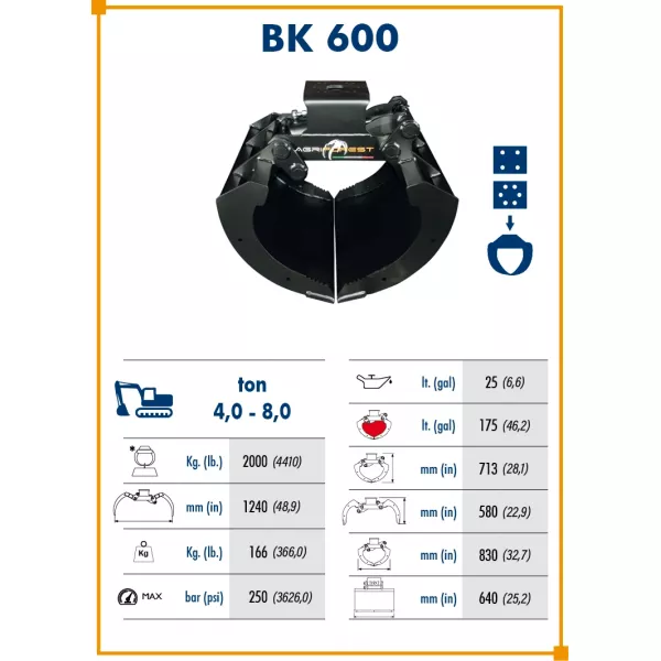 Кофа Agriforest BK 600, 1240 мм, 580 мм, 2000, 175 - продажба