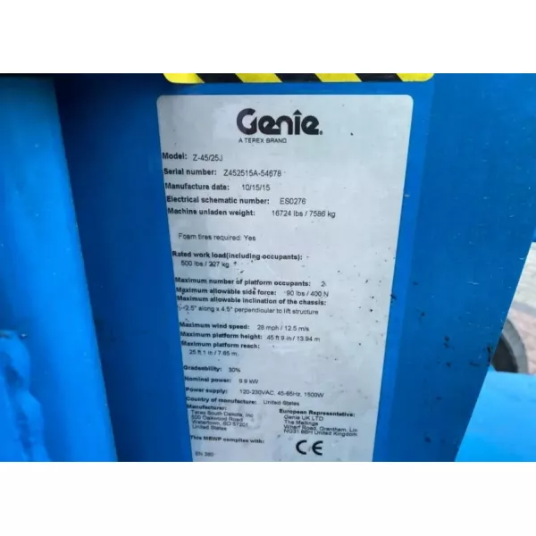 Употребявана артикулираща вишка Genie Z-45/25 2015, 15940 мм, електрически